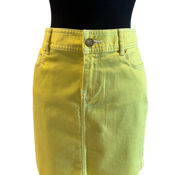 Cache Yellow Lemon Ice Denim Metal Button 5 Packet Skirt New Stretch $98 NWT - Picture 4 of 7